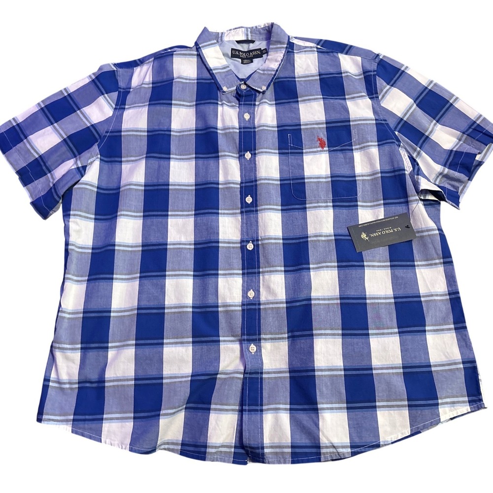 NEW U.S. Polo Assn. Men's‎ Blue Plaid Short Sleeve Button Down Shirt Size 3XL